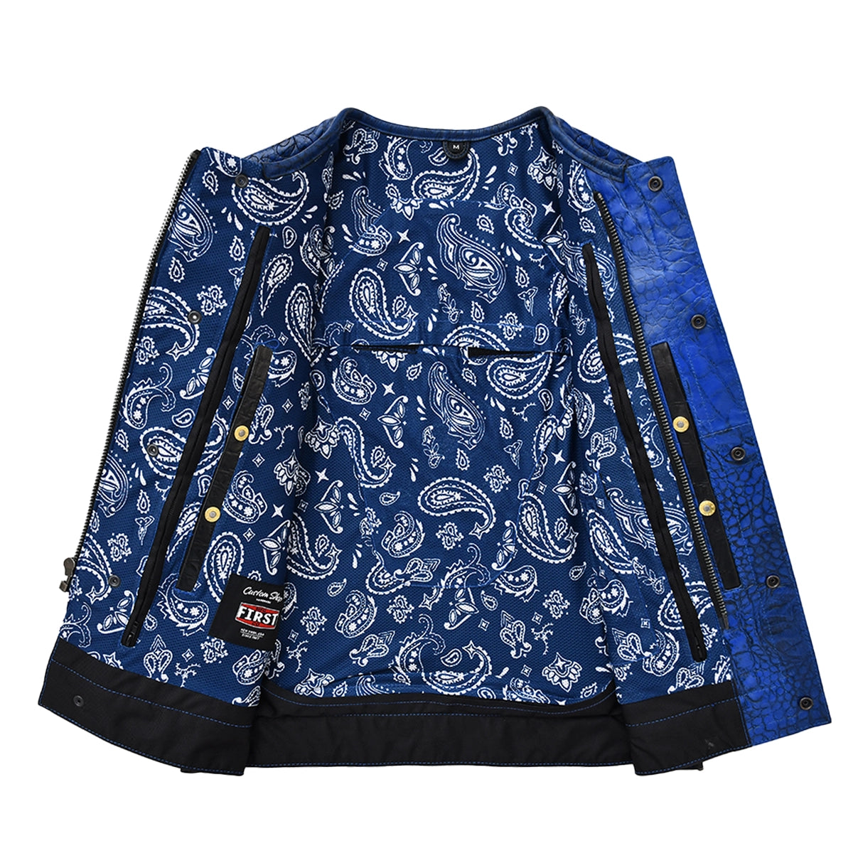 Crossroads - Men's Blue Croc Leather Motorcycle Vest