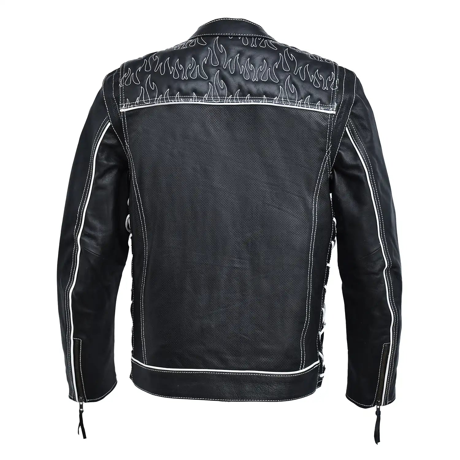 Wildfire Rouge Mens Motorcycle Leather Jacket (Black/White) Men's Leather Jacket First Manufacturing Company