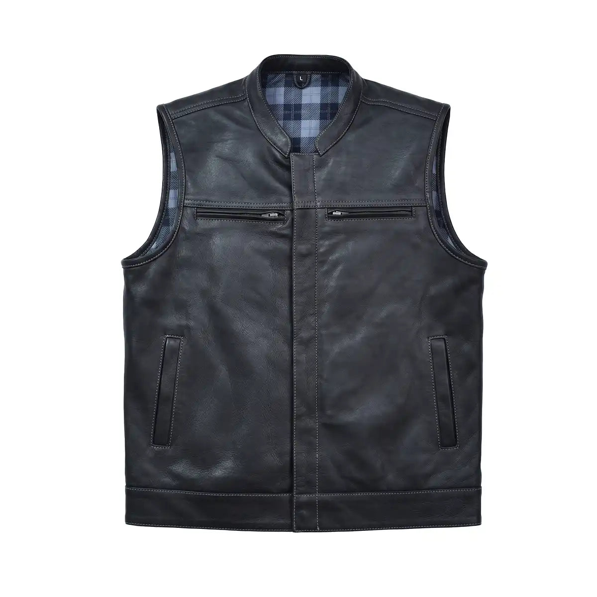 Nitro - Men's Club Style Black Leather Motorcycle Vest