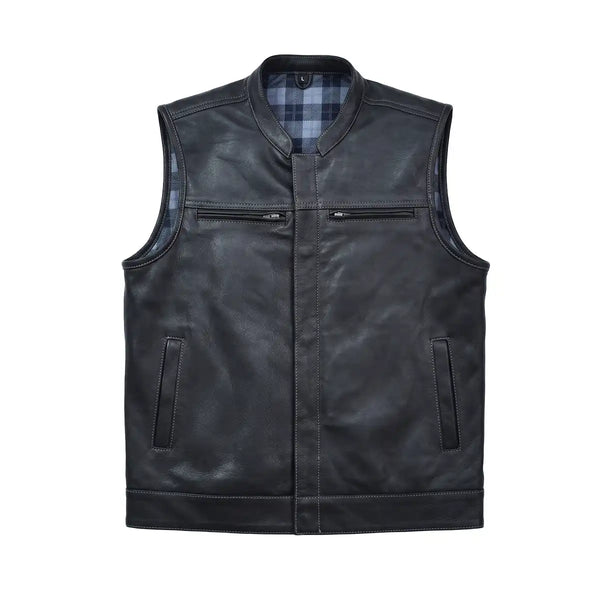 Nitro - Men's Club Style Black Leather Motorcycle Vest Men's Leather Vest Vests
