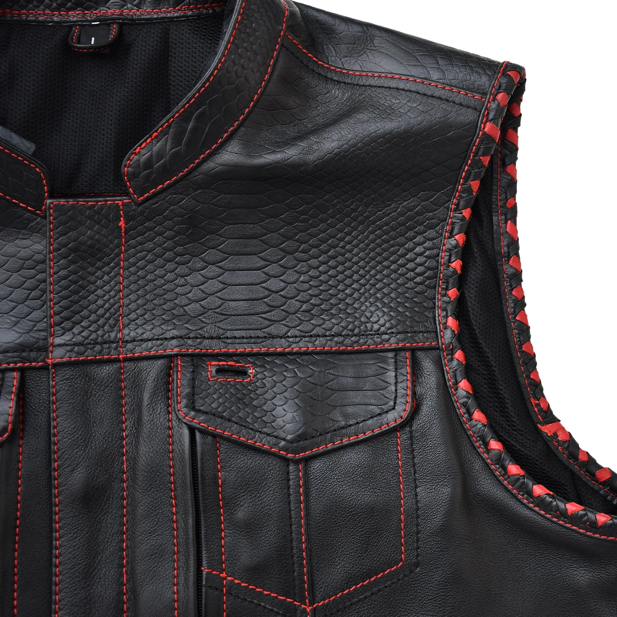 Revline - Men's Black Leather Motorcycle Vest Men's Leather Vest Vests