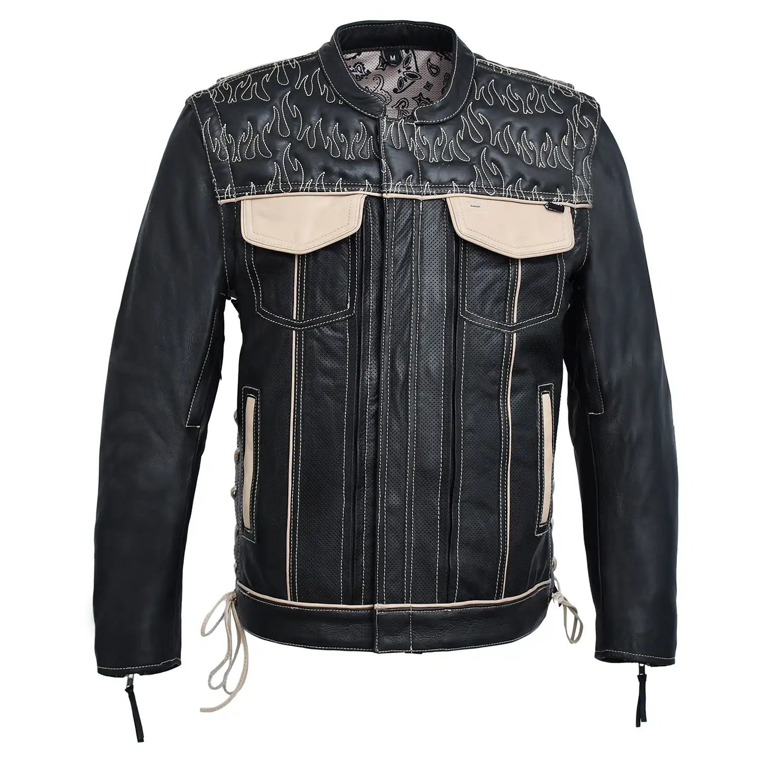 Wildfire Rouge Mens Motorcycle Leather Jacket (Oil Sand/Black) Men's Leather Jacket First Manufacturing Company OIL SAND/BLACK S