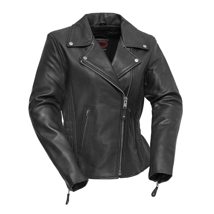 Allure Women's Motorcycle Leather Jacket Garage Sale First Manufacturing Company XS Black 