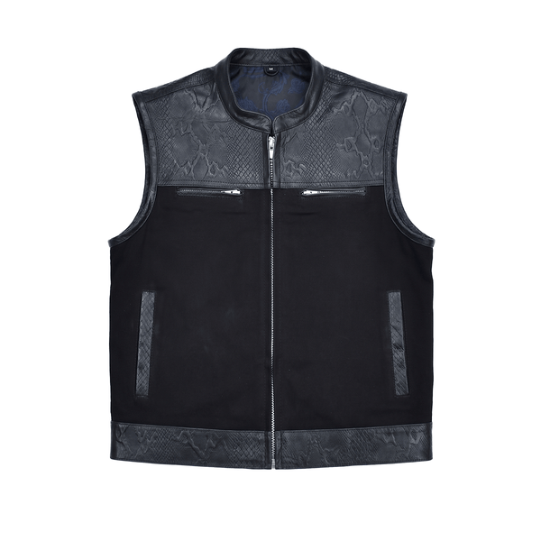 Road Rebel - Men’s Embossed Snake Pattern Motorcycle Vest Men's Leather Vest Vests