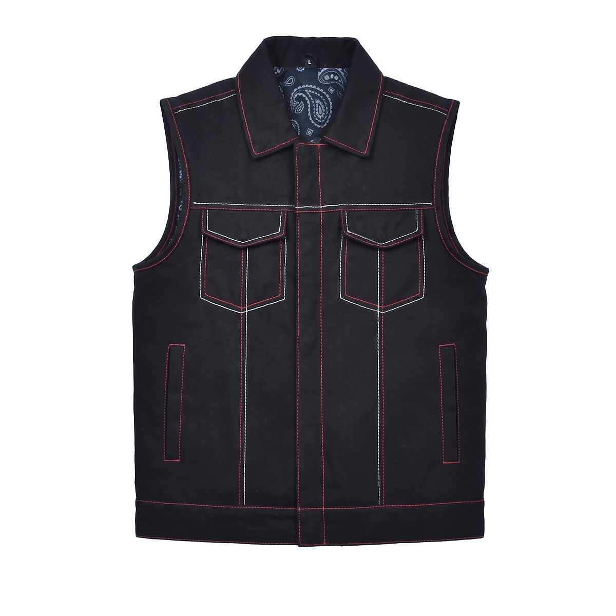 Striker - Men's Black Twill Motorcycle Vest Men's Leather Vest Vests