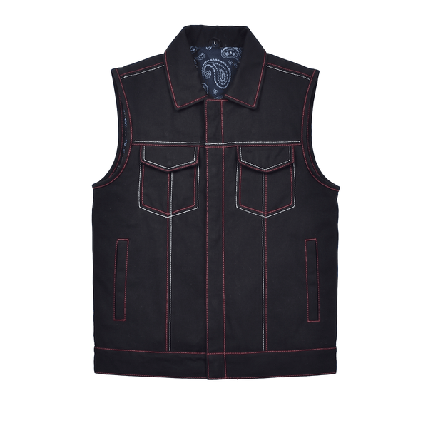 Striker - Men's Black Twill Motorcycle Vest Men's Leather Vest Vests