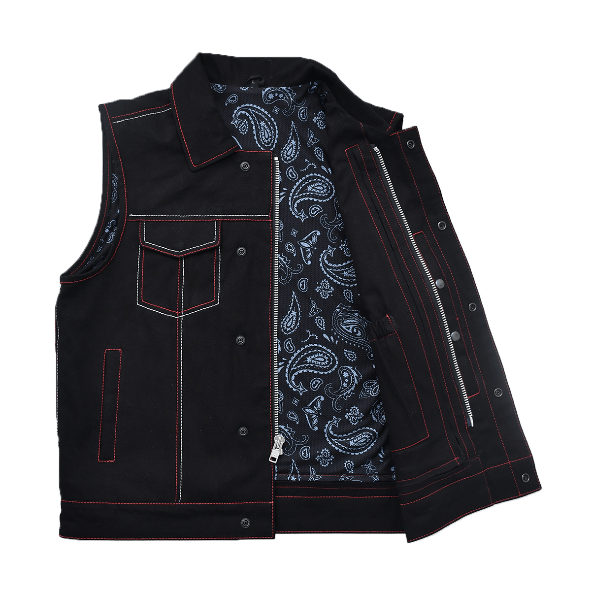 Striker - Men's Black Twill Motorcycle Vest Men's Leather Vest Vests