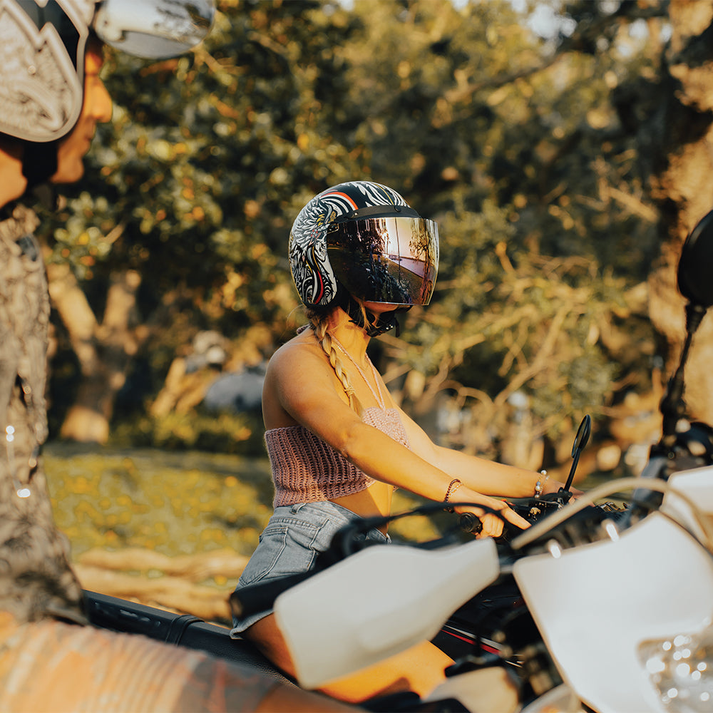DOT Approved Daytona Cruiser Open Face Motorcycle Helmet - Men, Women & Youth - With Visor & Graphics - W/ Tribal CRUISER - GRAPHICS Daytona Helmets
