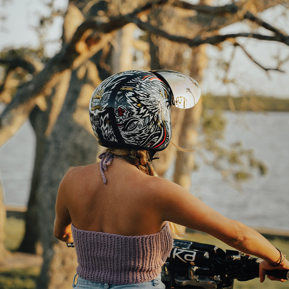 DOT Approved Daytona Cruiser Open Face Motorcycle Helmet - Men, Women & Youth - With Visor & Graphics - W/ Tribal CRUISER - GRAPHICS Daytona Helmets