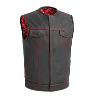 Bandit Men's Leather Motorcycle Vest - Two Colors Available Men's Leather Vest First Manufacturing Company S Red 