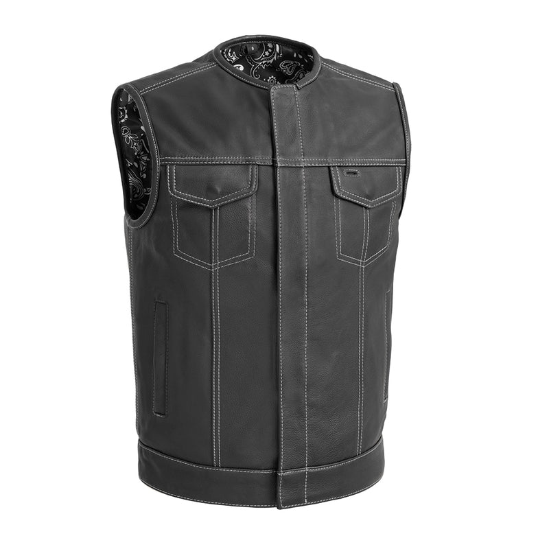 Bandit Men's Leather Motorcycle Vest - Two Colors Available Men's Leather Vest First Manufacturing Company S White 