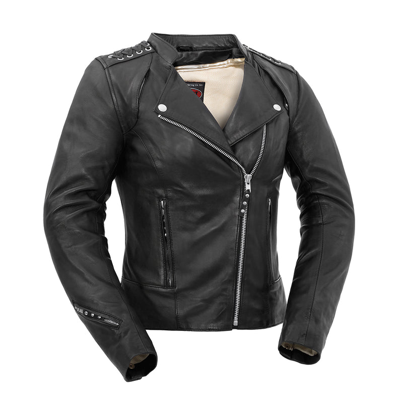 Black Widow - Women's Leather Motorcycle Jacket Women's Leather Jacket First Manufacturing Company XS  