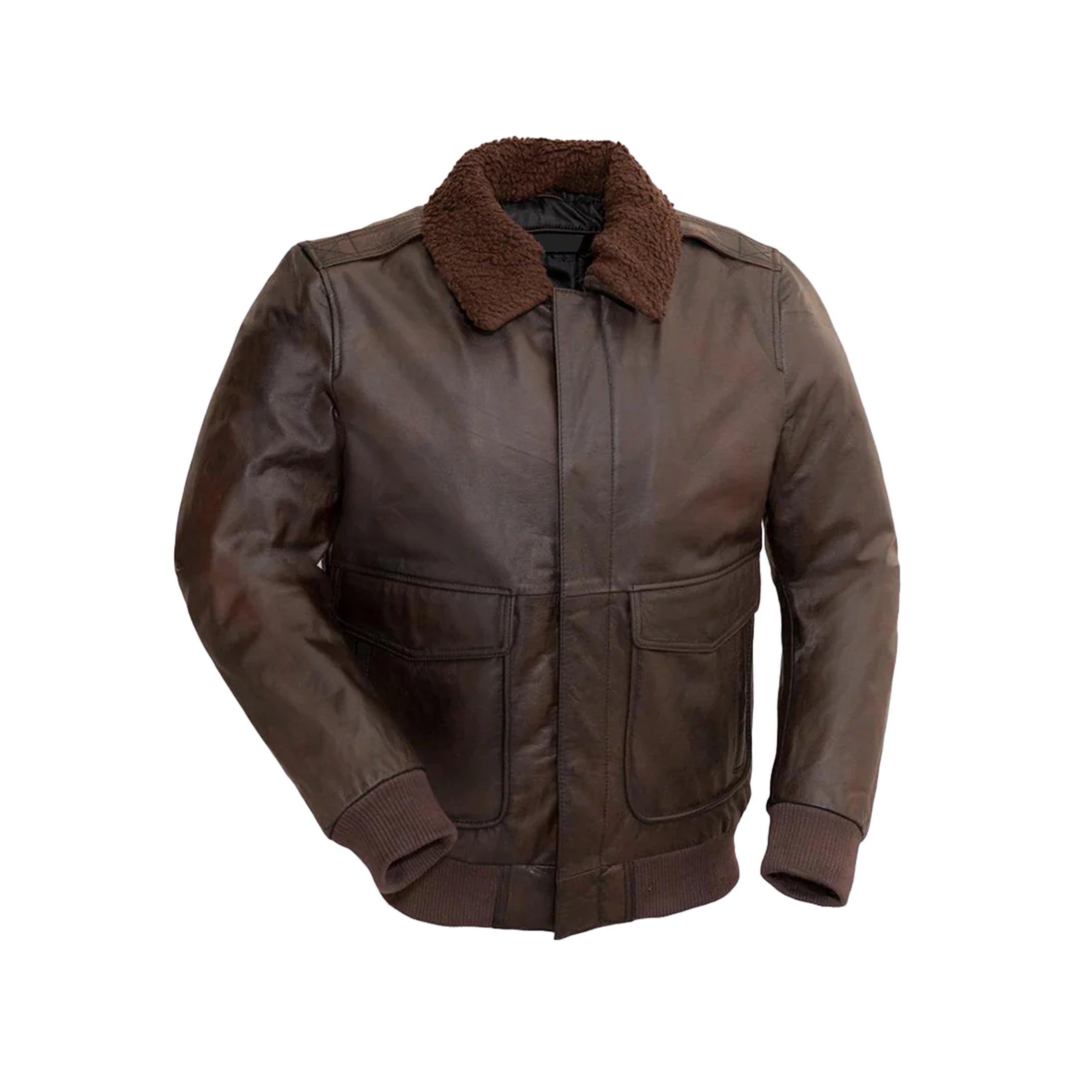 Bomber Men's Fashion Leather Jacket Men's Bomber Jacket FMCo Brown XS 