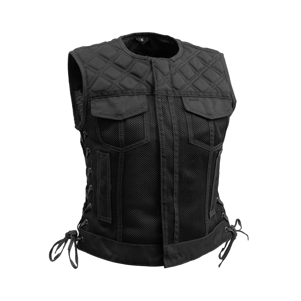 Bonnie Moto Mesh Women's Motorcycle Vest - Diamond Quilt Women's Leather Vest First Manufacturing Company Black XS 