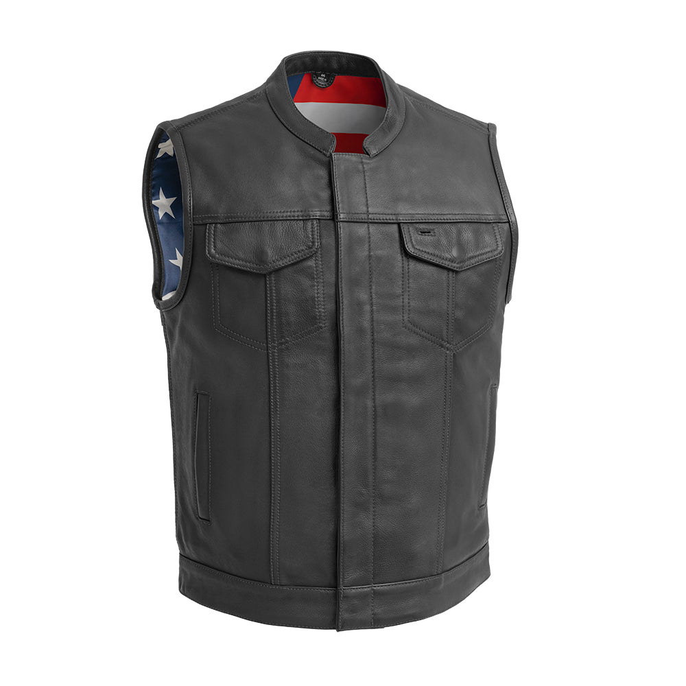 Born Free Men's Motorcycle Leather Vest - Black Stitch Men's Leather Vest First Manufacturing Company S  