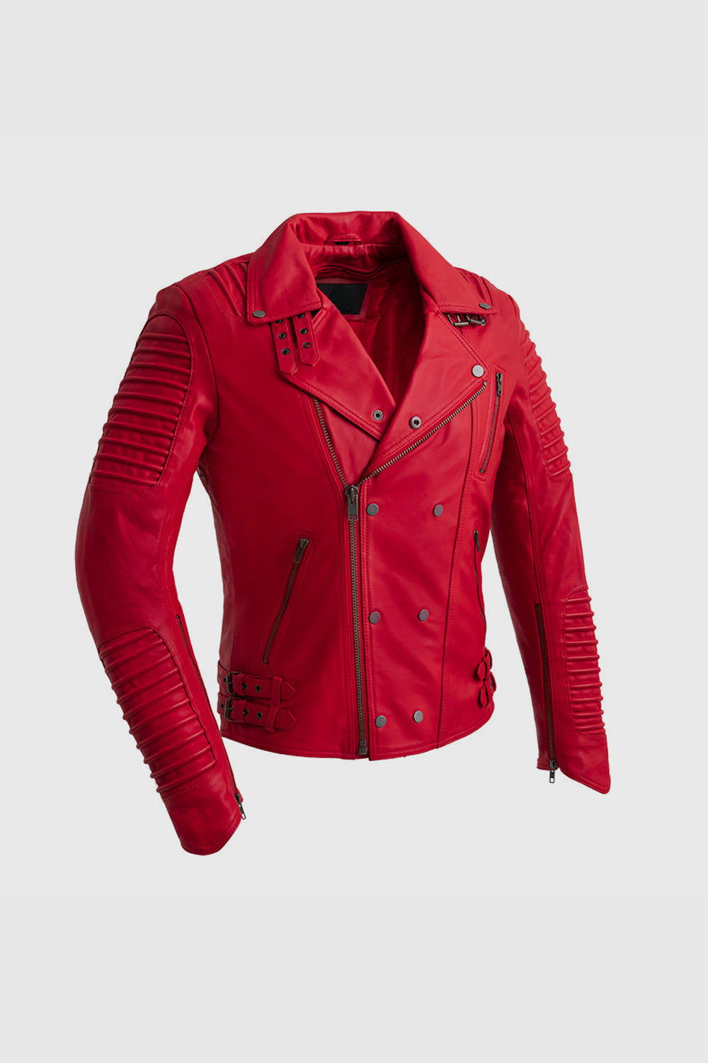 Brooklyn Mens Lambskin Leather Jacket Men's Motorcycle style Jacket FMCo Fire Red S 