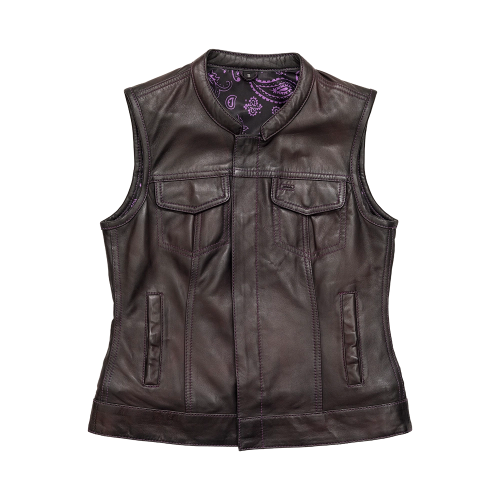 Keystone Women’s Motorcycle Vest Limited Edition Women's Leather Vest First Manufacturing Company Purple XS 