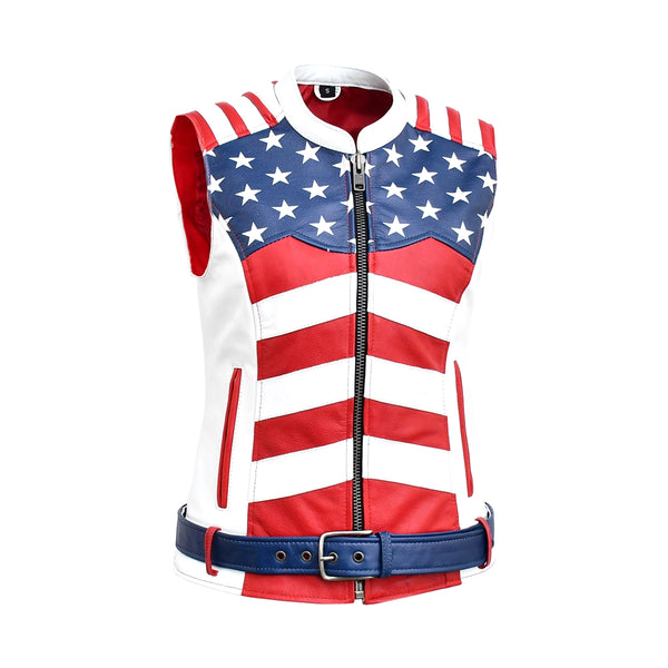 Glory Belle - Womens American Flag Leather Motorcycle Vest Women's Leather Vest Vests