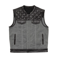 Waxed Hunt Club - Men's Motorcycle Vest (Limited Edition) Grey  First Manufacturing Company Black Gray S 