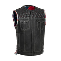 Captain Perforated Men's Motorcycle Leather Vest Men's Leather Vest First Manufacturing Company Black S 