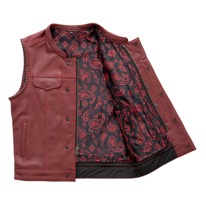 Carmine - Men's Leather Motorcycle Vest - Limited Edition Factory Customs First Manufacturing Company   
