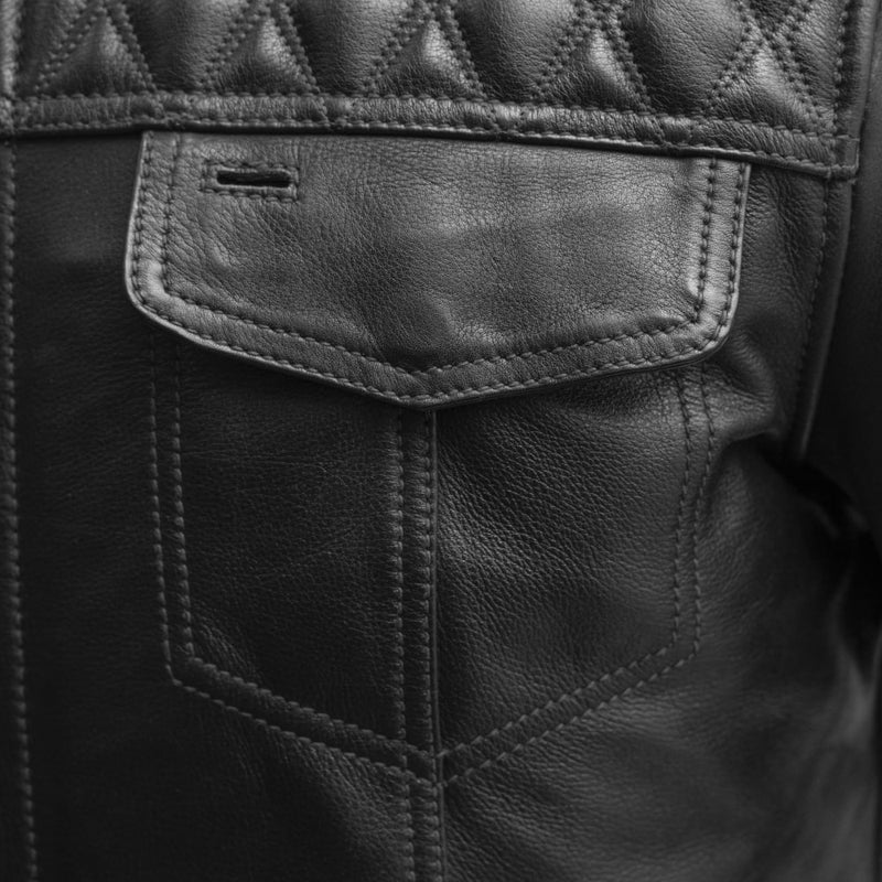 Cinder Men's Cafe Style Leather Jacket Black Men's Leather Jacket First Manufacturing Company   