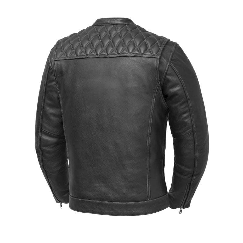 Cinder Men's Cafe Style Leather Jacket - Grey Stitch Men's Leather Jacket First Manufacturing Company   