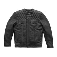 Cinder Men's Cafe Style Leather Jacket - Grey Stitch Men's Leather Jacket First Manufacturing Company   