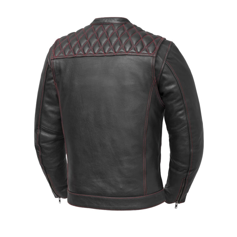 Cinder Men's Cafe Style Leather Jacket Red Men's Leather Jacket First Manufacturing Company   