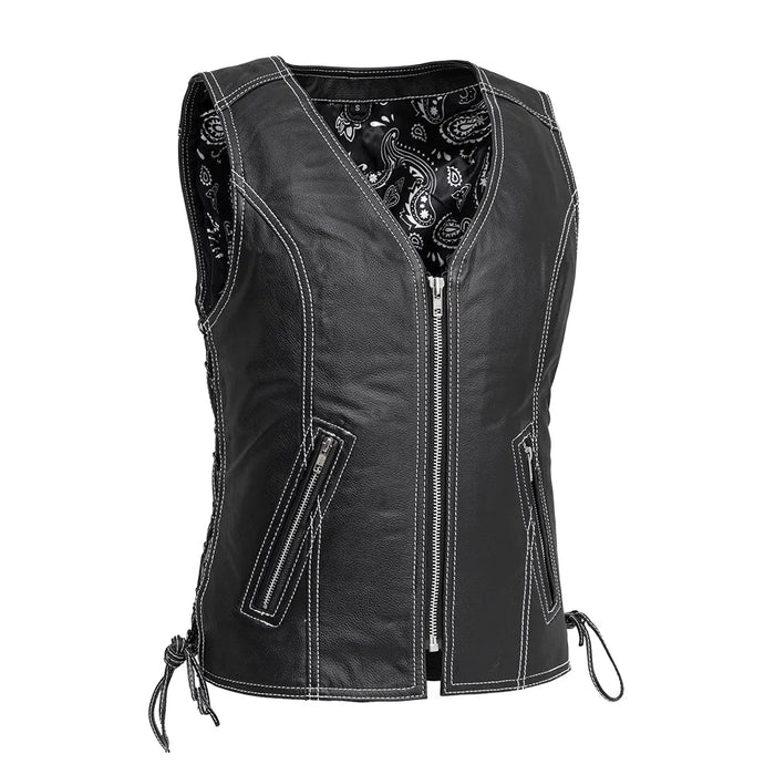 Cindy Women's Leather Motorcycle Vest - White Women's Leather Vest First Manufacturing Company XS Black 