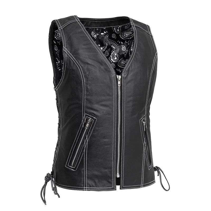 Womens Leather Motorcycle Vests Black
