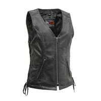 Cindy Women's Leather Motorcycle Vest Women's Leather Vest First Manufacturing Company XS Black 