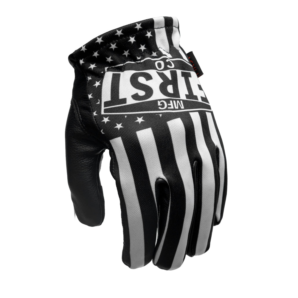 Clutch Men's Motorcycle Leather Gloves Men's Gloves First Manufacturing Company Black and White USA Flag S 