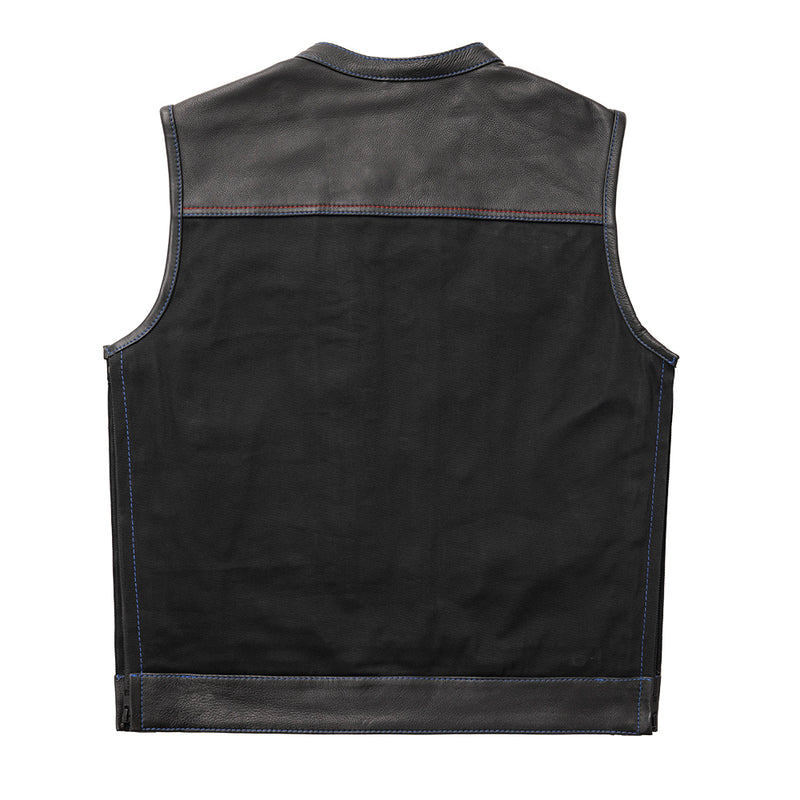 Colossus - Men's Leather/Twill Motorcycle Vest - Limited Edition Factory Customs First Manufacturing Company   
