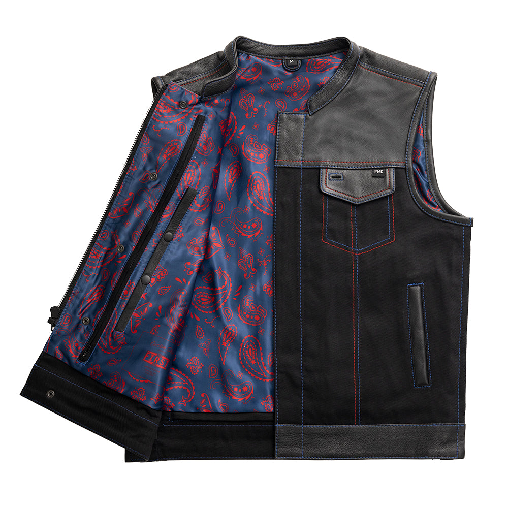 Colossus - Men's Leather/Twill Motorcycle Vest - Limited Edition Factory Customs First Manufacturing Company   