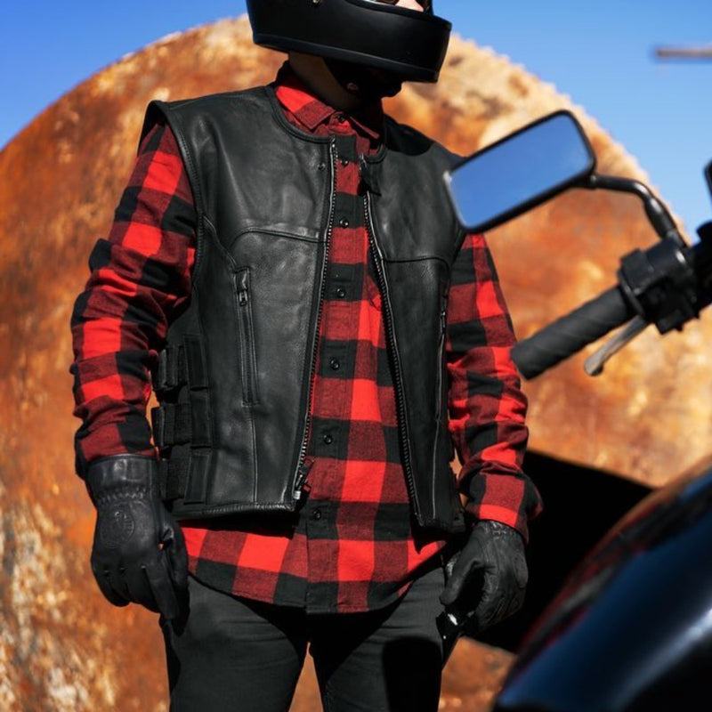 Mens Black Leather Motorcycle Vest - Biker Vest In Canada