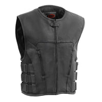 Commando Men's Leather Swat Style Motorcycle Vest Men's Leather Vest First Manufacturing Company S Black 