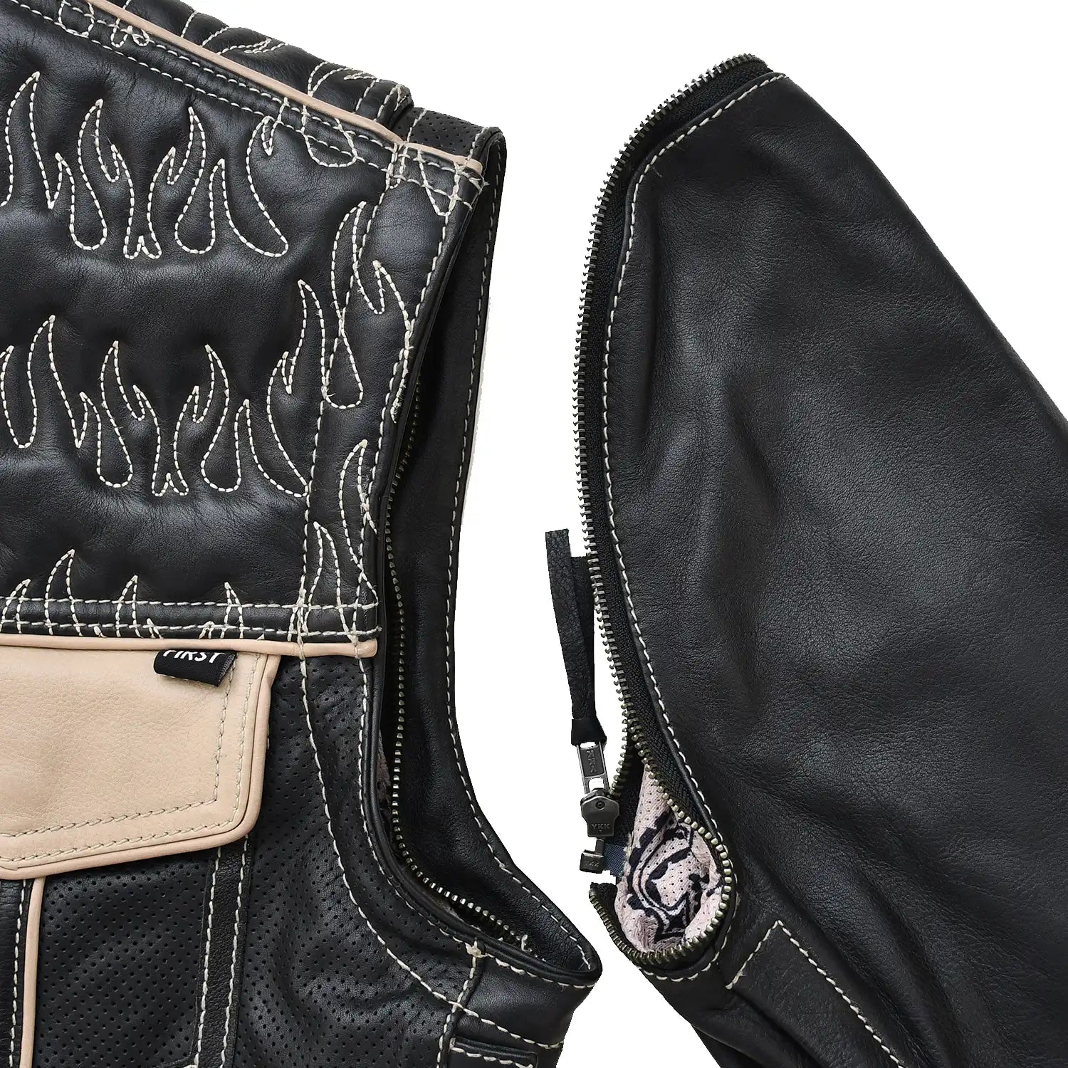 Wildfire Rouge Mens Motorcycle Leather Jacket (Oil Sand/Black) Men's Leather Jacket First Manufacturing Company