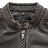 Crusader Men's Motorcycle Leather Jacket - Brown/Beige Men's Leather Jacket First Manufacturing Company   