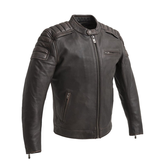Crusader Men's Motorcycle Leather Jacket - Brown/Beige Men's Leather Jacket First Manufacturing Company S Brown Beige 