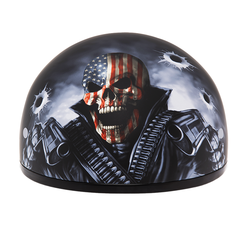 daytona dot skull cap leather motorcycle helmet Daytona Motorcycle Half Face Helmet - Skull Cap Graphics - Come Get 'Em