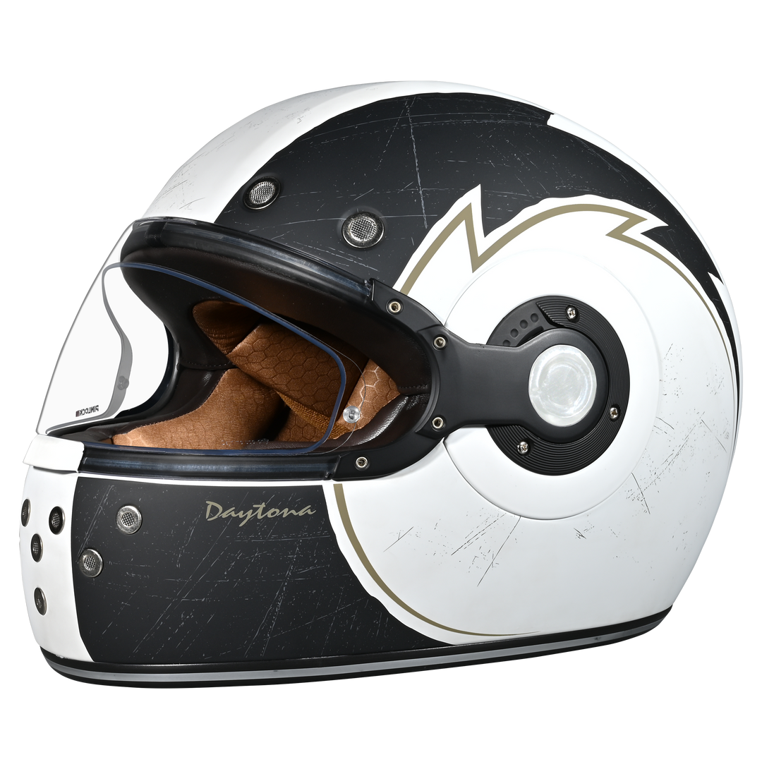 DOT Daytona Retro Full Face Motorcycle Helmet: Vintage Style for Men, Women, & Youth - W/ Blitz