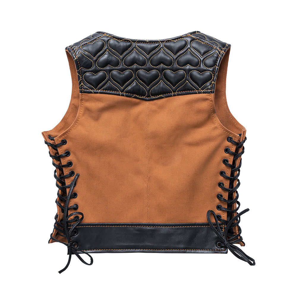 Dolly Women's Club Style Motorcycle Leather/Canvas Vest - Limited Edition Factory Customs First Manufacturing Company   