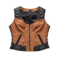 Dolly Women's Club Style Motorcycle Leather/Canvas Vest - Limited Edition Factory Customs First Manufacturing Company XS  