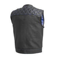 Downside Men's Motorcycle Leather Vest - Black/Blue Men's Leather Vest First Manufacturing Company   