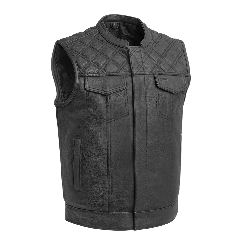 Downside Men's Motorcycle Leather Vest - Black Men's Leather Vest First Manufacturing Company S Black 