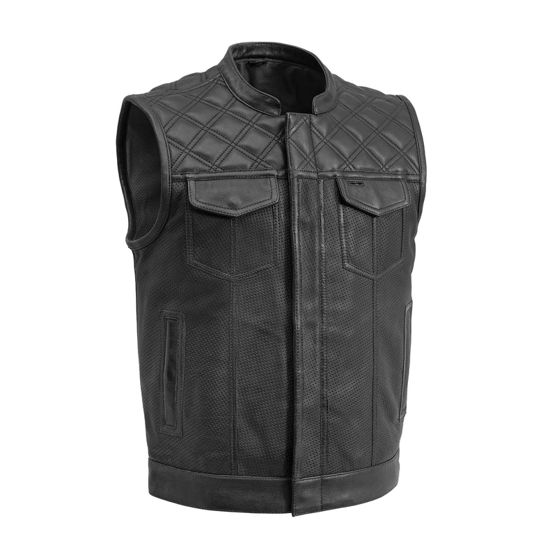 Downside Perforated Men's Motorcycle Leather Vest Men's Leather Vest First Manufacturing Company Black S 