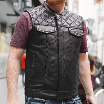 Downside Mens Motorcycle Leather Vest - First MFG Co Downside Mens Motorcycle Leather Vest - First MFG Co