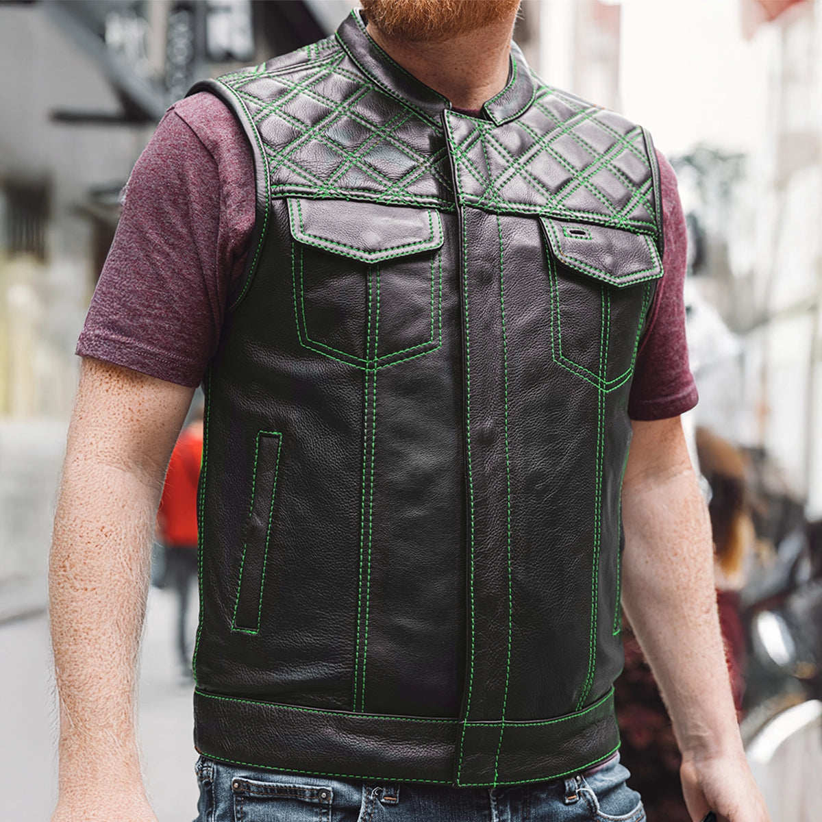 Downside Men's Motorcycle Leather Vest