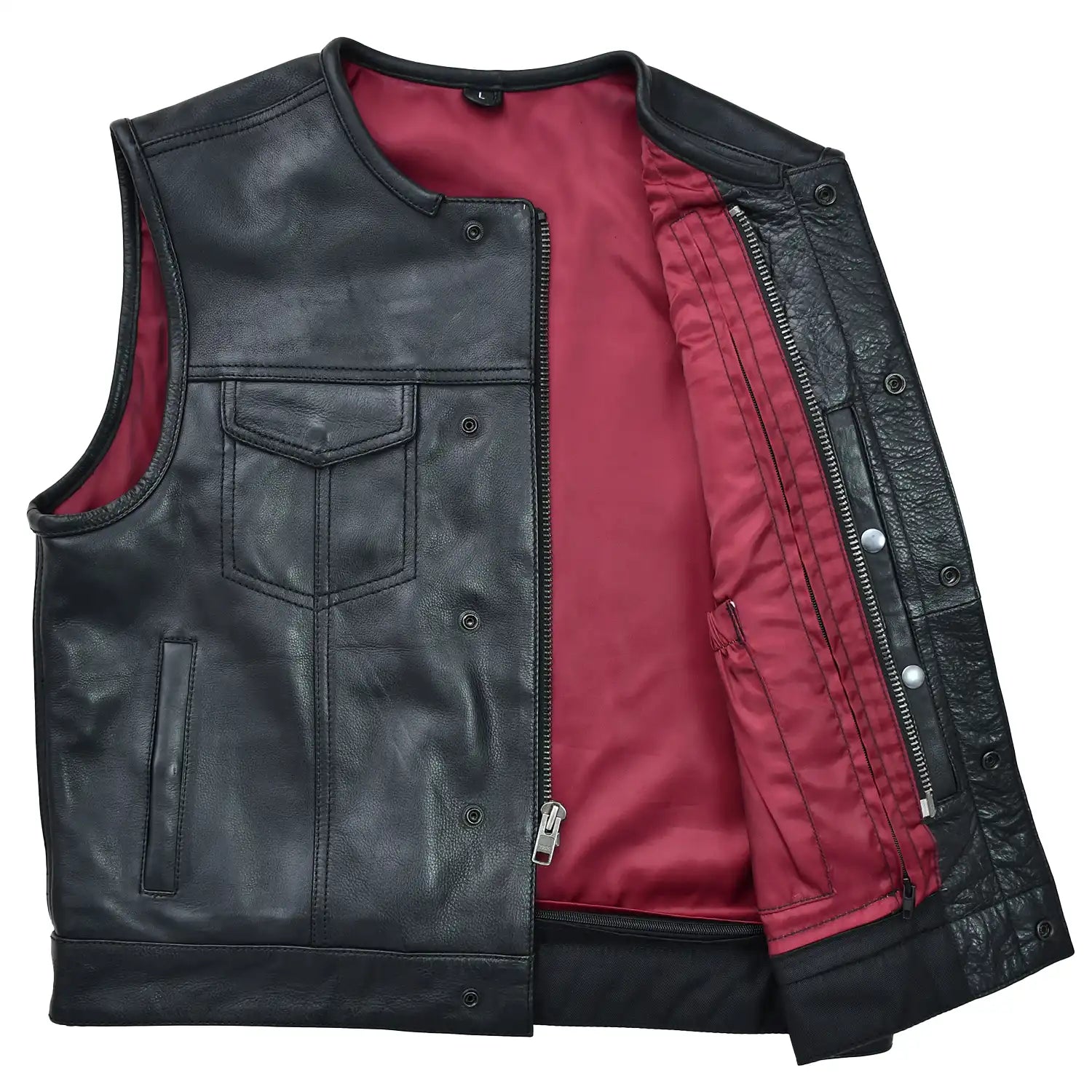 Roadhawk Platinum Black Leather Motorcycle Vest